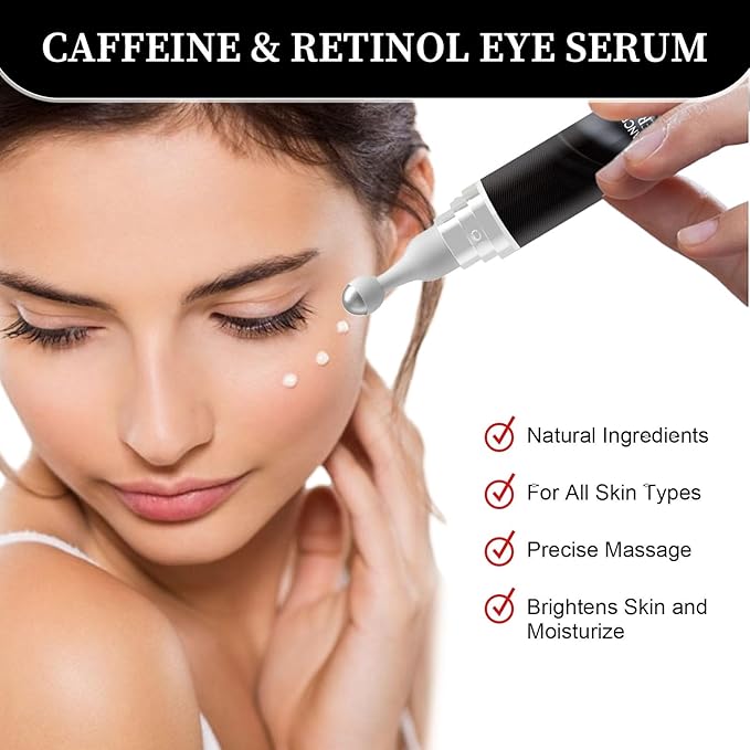 Eye Cream for Puffiness and Bags Under Eyes, Under Eye Cream for Dark Circles, Eye Roller for Puffy Eyes, Caffeine Eye Serum with 360°Massage Ball Reduce Wrinkles and Fine Lines-VivaGrace Women