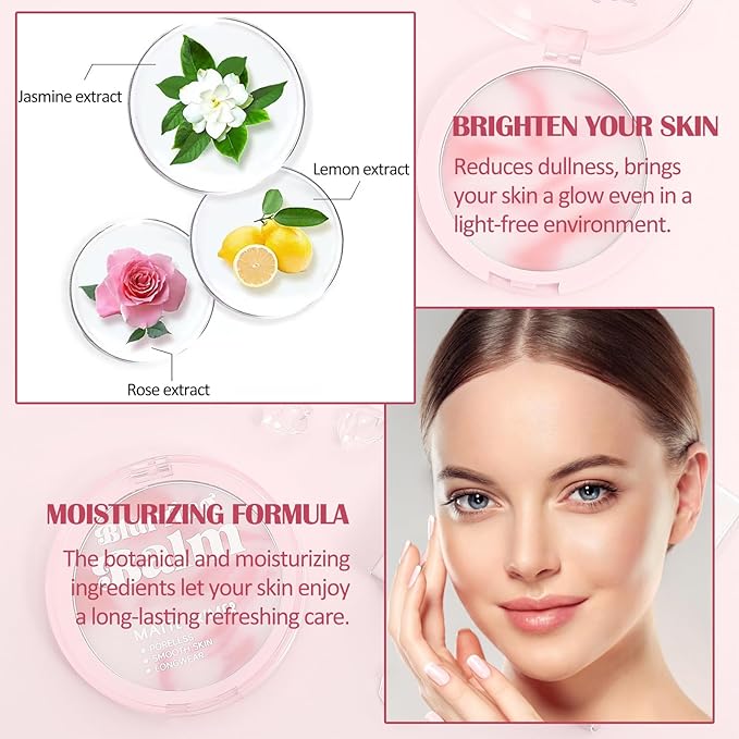 Oil Control Pressed Setting Powder, Matte Soft Jelly Texture Powder-free Face Powder, Long-Lasting Waterproof Pressed Powder Makeup, Flawless Lightweight Face Cosmetics - Pink-VivaGrace Women