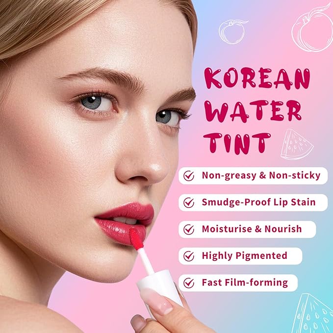 Lip Tint Stain, Long Lasting Korean Lip Stain Set, Non-sticky Waterproof Lightweight Lip and Cheek Tint, Moisturizing High Pigment Water Tint, Matte Finish Lip Tint-VivaGrace Women