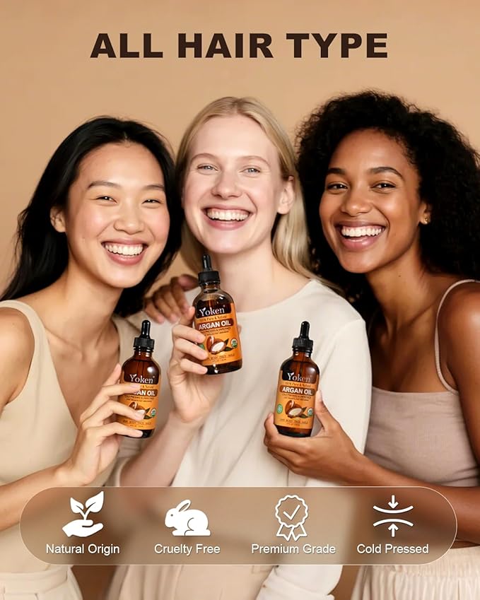 Yoken Organic Argan Oil for Hair 4 Fl Oz, USDA Pure and Natural Morocco Argan Oil, Argon Oil For Hair, Scalp, Face & Skin Care, 100% Cold Pressed Hair Conditioner, Unrefined Argon Nails Carrier Oil-VivaGrace Women