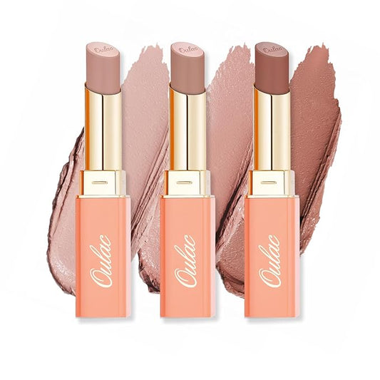 Oulac Nude Hydrating Lipstick Set For Women High Impact Lipcolor Tinted Lip Balm, Nourishing, Satin Finish, Moisturizing Creamy Formula, Vegan Clean Beauty Sensual Glow Rich Crème 01+02+04(SET 1)-VivaGrace Women