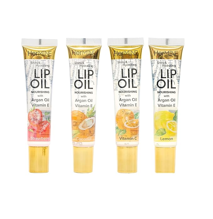 HerMINE Hydrating Lip Oil with Argan oil & Vitamin E Clear Long Lasting Nourishing Lip Oils Moisturizing Gel Multi-Packs Softening Clear Oil-VivaGrace Women