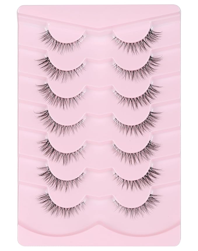 Cat Eye Lashes Natural Strip Lashes That Look Like Extensions Clear Band Lashes Mink Eyelashes Wispy Fox Eye Lashes Packs 7 Pairs-VivaGrace Women