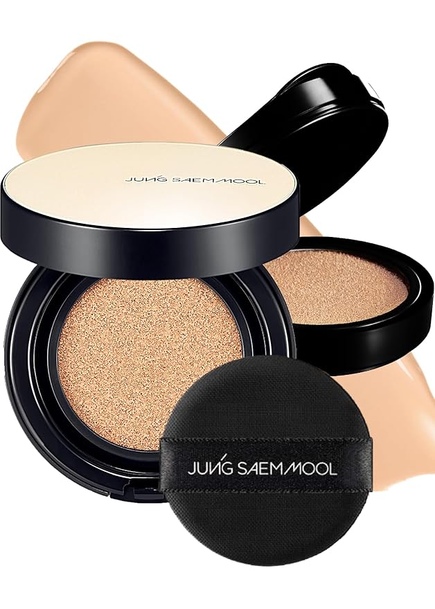 JUNG SAEM MOOL Essential Skin Nuder Longwear Cushion 0.98 Fl Oz (Light), Refill Included, 24H Lasting Cushion Foundation with High Coverage, Semi-Matte Natural Finish, Korean Foundation Makeup-VivaGrace Women