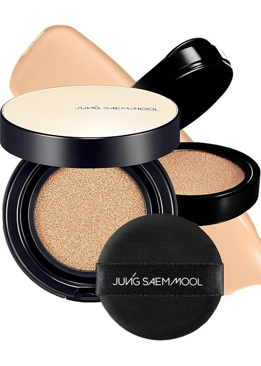 JUNG SAEM MOOL Essential Skin Nuder Longwear Cushion 0.98 Fl Oz (Light), Refill Included, 24H Lasting Cushion Foundation with High Coverage, Semi-Matte Natural Finish, Korean Foundation Makeup-VivaGrace Women