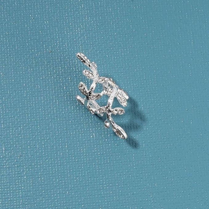 Boho Cz Leaf Ear Cuff Earrings Silver Ear Crawler Earrings Paved Rhinestone Cartilage Cuff Earrings Non Piercing Ear Cuff Wrap Earrings Jewelry for Women and Girls Gifts-VivaGrace Women