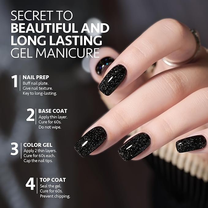 GAOY Black Reflective Glitter Gel Nail Polish, 16ml Flash Holographic Soak Off Gel Polish, UV Light Cure for Nail Art DIY at Home, 2910 Space Glitter