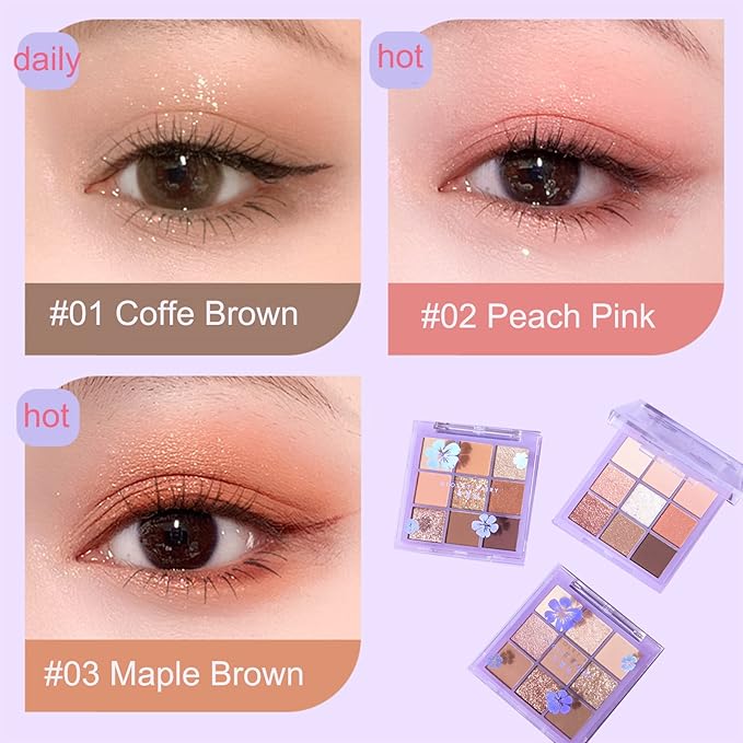 Violet Fairy 9 Color Eyeshadow Palette, Warm Neutrals (01)-VivaGrace Women