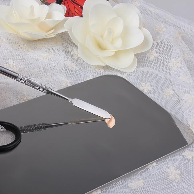 Onwon Stainless Steel Professional Pro Lady Cosmetic Makeup Palette Nail Eye Shadow Mixing Makeup Palette with Spatula Tool(150x100MM)-VivaGrace Women
