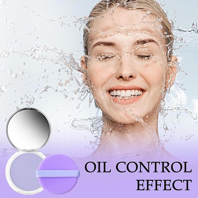 Chillab Lavender Matte Powder Oil Control Face Makeup Setting Powder, Chillab Polvo Compacto with Mini Powder Puff, for Silky Blurring Oil Control Long-Lasting Makeup-VivaGrace Women