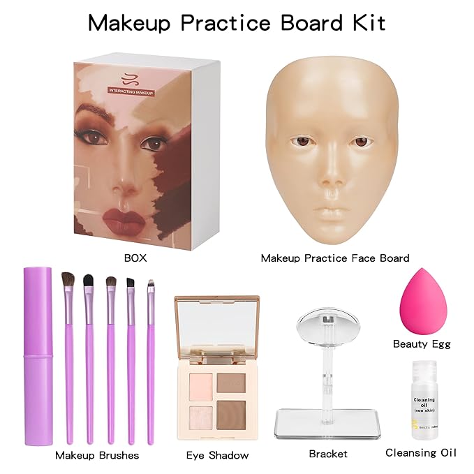 Makeup Practice Mannequin Face, 5d Reusable Silicone Makeup Practice Board Full Face with Makeup Brushes Sponge Set and Eyeshadow Board Makeup Kit for Emerging Makeup Artist, Girl's Gift-VivaGrace Women