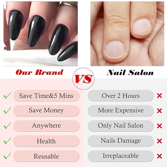 LoveOurHome 240pc Almond Press on Nails Medium Black Fake Nail Tips Full Cover Glue Almond Acrylic Nails Press ons Nail Short Stiletto False Artificial Fingernail & Glue Adhesive Tabs for Women Girls