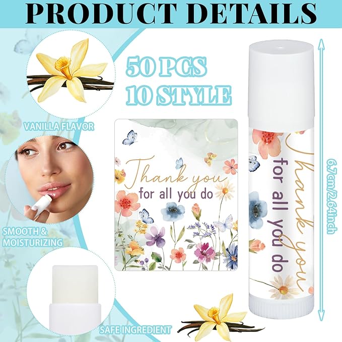 50 Pcs Inspirational Gifts Lip Balms in Bulk Motivational Small Thank You Gifts Wedding Bridal Baby Shower Party Favors Lip Balm for Women Teacher Nurses Coworkers Employees 10 Styles-VivaGrace Women