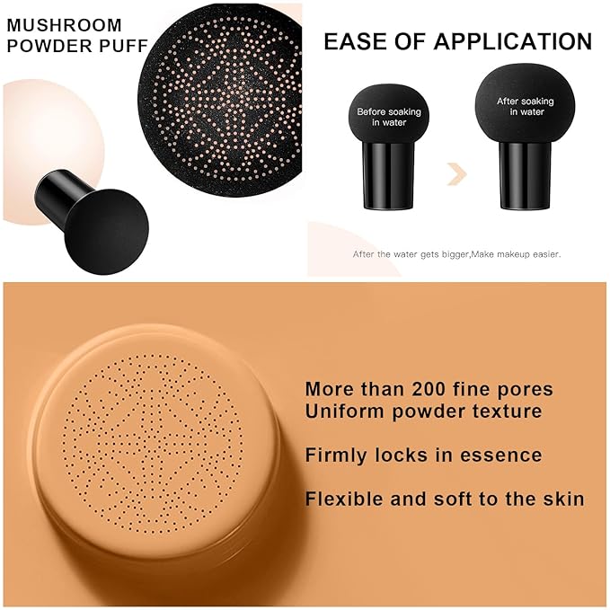 Mushroom Head Air Cushion CC Cream BB Cream Even Skin Tone Liquid Foundation, Concealer Lasting Makeup Base Primer (#06 Brown)-VivaGrace Women