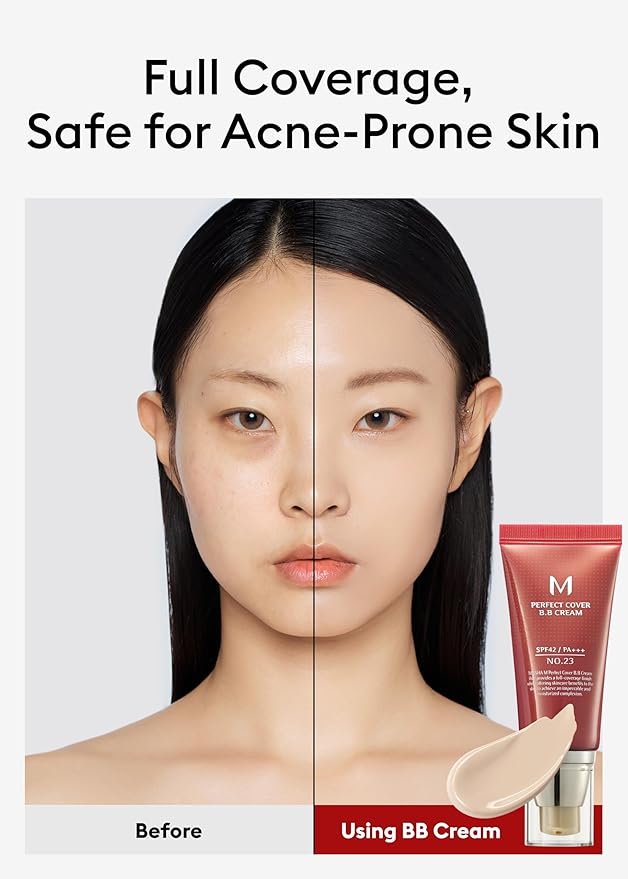 MISSHA M Perfect Cover BB Cream No.23 Natural Beige -Light/Medium with Cool/Neutral Undertone SPF 42 PA +++ 1.69 Fl Oz - Tinted Moisturizer for face with SPF-VivaGrace Women