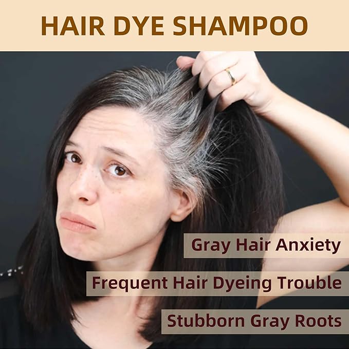 Black Hair Dye Shampoo 3 in 1 for Gray Hair Coverage Argan nut Natural Shampoo Black Hair Dye for Women & Men/Ammonia-Free 500ml-VivaGrace Women