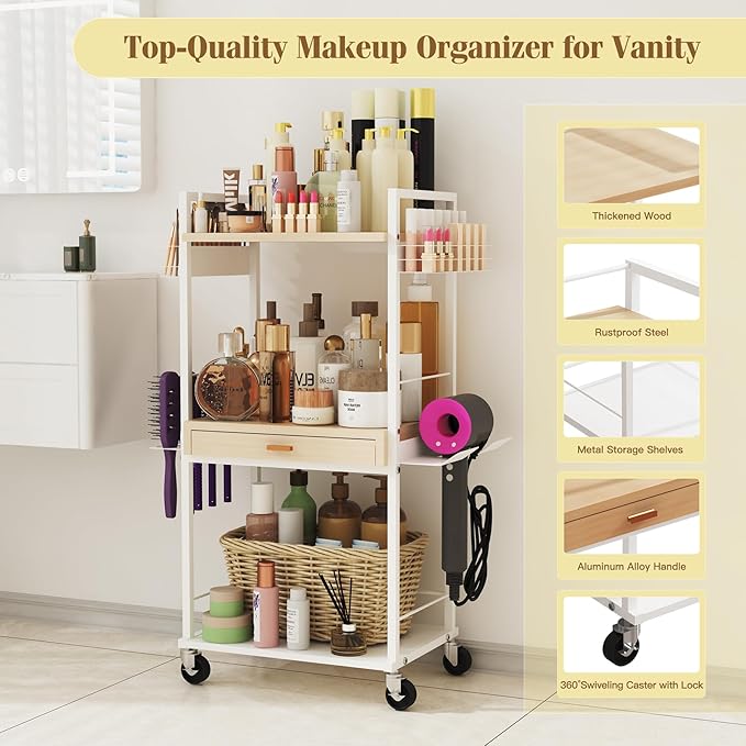 Makeup Organizer Storage Cart, Floor Skincare Organizers, Makeup Stand with Drawers, Vanity Organizer Cosmetics Display Cases Holder for Skin Care Nail Polish Perfume Makeup Brush Hair Tool-VivaGrace Women