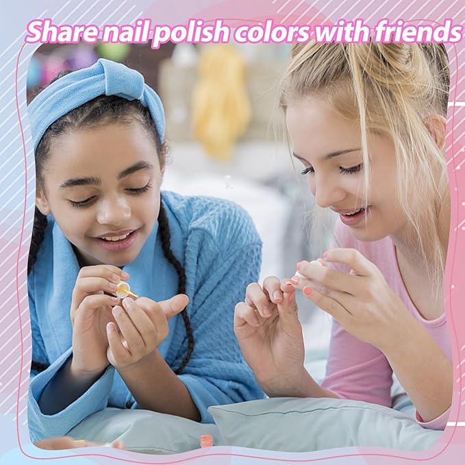 Kids Nail Polish Set - Non-Toxic, 10 Pink Colors, Quick Dry Peel Off Water Based Nail Polish Toys Kit for Toddler to Teen