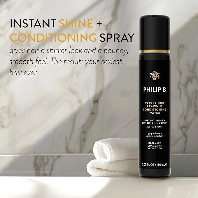 PHILIP B. Velvet Oud Leave-in Conditioning Water, 5.07 Fl. Oz. (150 ml) - Instant Shine and Conditioning Spray With Rosemary and Chamomile-VivaGrace Women