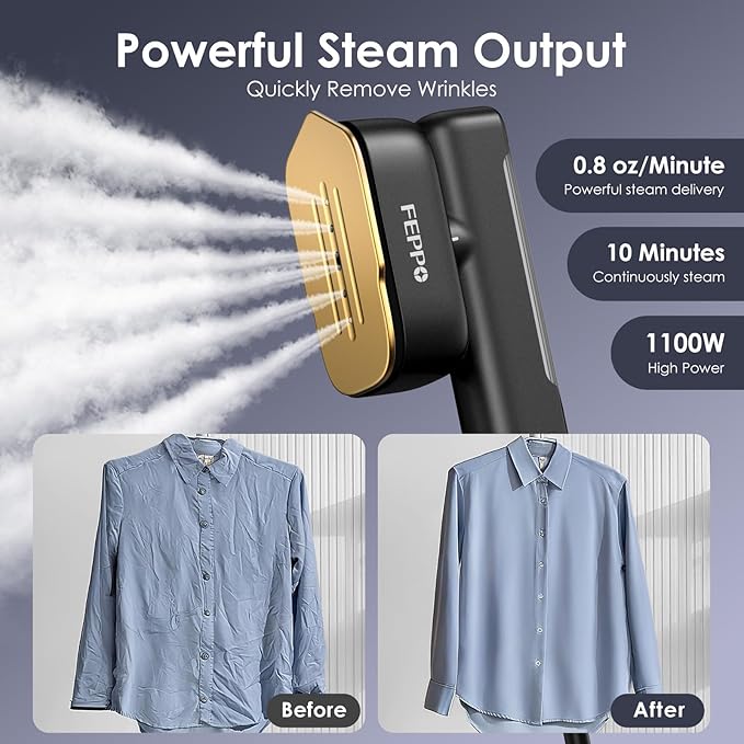 FEPPO Travel Steamer for Clothes, 110-240V Dual Voltage Portable Mini Steamer & Iron 2in1, 1100W Powerful Garment Steamer, Fast Heat Up, Travel Size, HD Display, for Home & Global & Europe Travel-VivaGrace Women