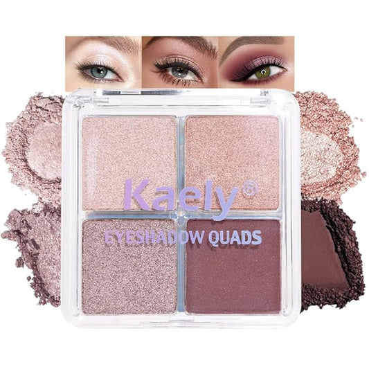 Kaely Powder Eyeshadow Quad, Pearl Mauve Glitter Shimmer Eyeshadow Palette Makeup, Neutral Eye Shadow Palette for Older Women Pigmented Waterproof, sombras para ojos, Blendable, Cruelty-free, 11-VivaGrace Women