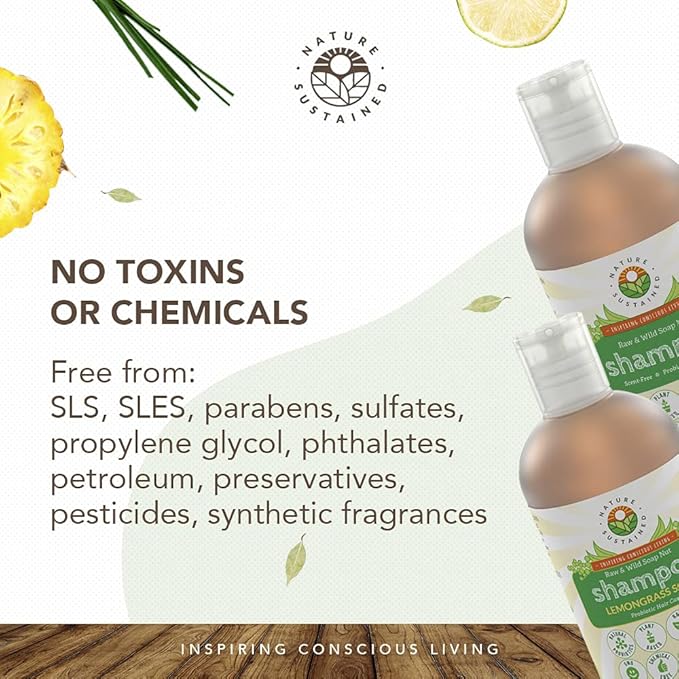 Organic Shampoo - Raw & Wildcrafted with Probiotics, Hypoallergenic Natural & Sulfate Free Shampoo for Sensitive Scalp, Dry Hair, Dandruff, Eczema & Psoriasis, 9oz, Lemongrass-VivaGrace Women