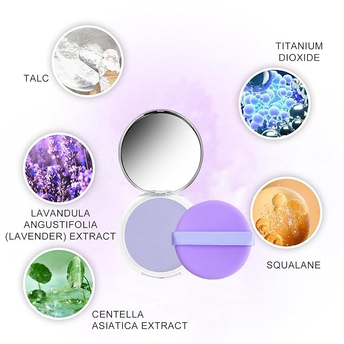 Chillab Lavender Matte Powder Oil Control Face Makeup Setting Powder, Chillab Polvo Compacto with Mini Powder Puff, for Silky Blurring Oil Control Long-Lasting Makeup-VivaGrace Women