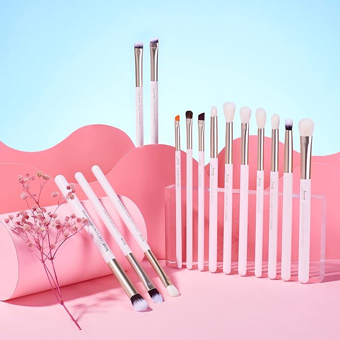 Jessup Eyeshadow Brushes 15pcs, Natural Eye Brush Set for Eyeshadow Blending Concealer Eyebrow Eyeliner, Blushing Bride T294-VivaGrace Women