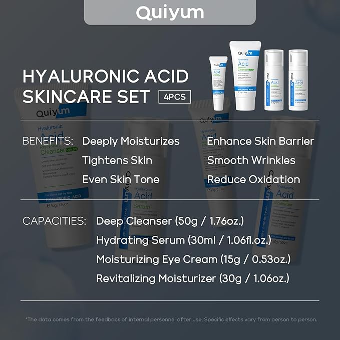 Skin Care Set, Hyaluronic Acid Travel Size Skincare Set W/ Low pH Cleanser, Moisturizer, Serum, Eye Cream, Toiletry Bag, Face Care Set Gift for Women Girls, Hydrating Anti Aging for Dry Skin-VivaGrace Women