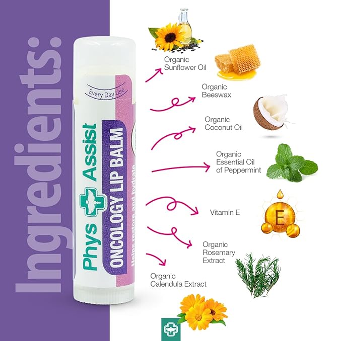 Oncology Lip Balm USDA Organic, Hydrate Dry, Parched Lips. Moisturizing -3 Pack-VivaGrace Women