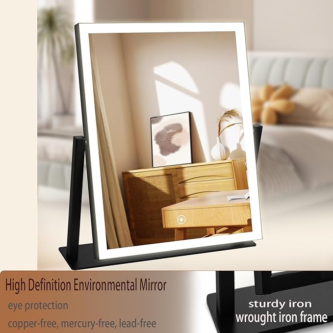 Makeup Mirror with Lights 12" White,Smart Touch Control,3-Color Dimmable LED Vanity Mirror with Lighted Cosmetic Mirror for Dressing Room & Bedroom Desktop,360° Rotation,Adjustable Brightness