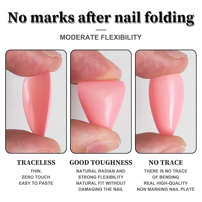 LoveOurHome 240pc Gel Almond Press on Nails Medium Stiletto Fake Fingernails Full Cover False Artificial Nail Tips Pink Manicure Decor with Tabs for Women Girls