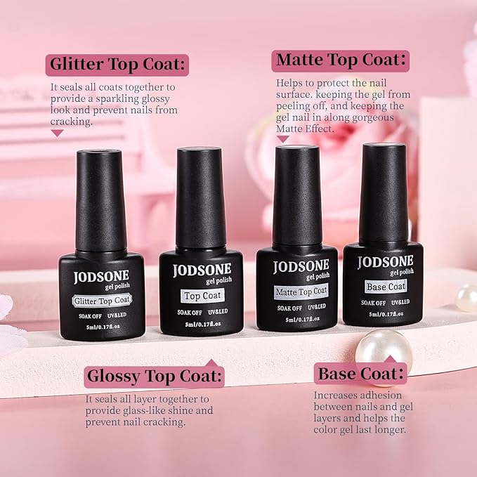JODSONE 32 Colors Gel Nail Polish Set Same Color Same Bottle No Wipe Base Top Matte Glitter Coat Professional Choice-VivaGrace Women