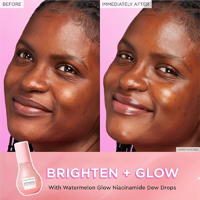 Glow Recipe Watermelon Niacinamide Dew Drops, Travel Size - Brightening, Plumping Hydrating Face Serum, Makeup Primer + Liquid Highlighter with Hyaluronic Acid - Dewy & Glowing Korean Skin Care (15ml)-VivaGrace Women