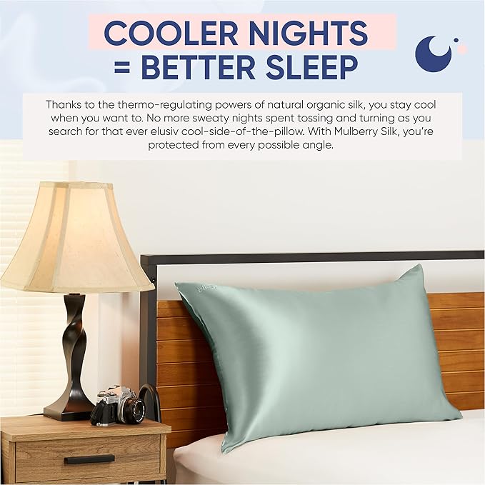 Blissy Silk Pillowcase - 100% Pure Mulberry Silk - 22 Momme 6A High-Grade Fibers - Silk Pillow Cover for Hair & Skin - Regular, Queen & King (Matcha, Queen)-VivaGrace Women