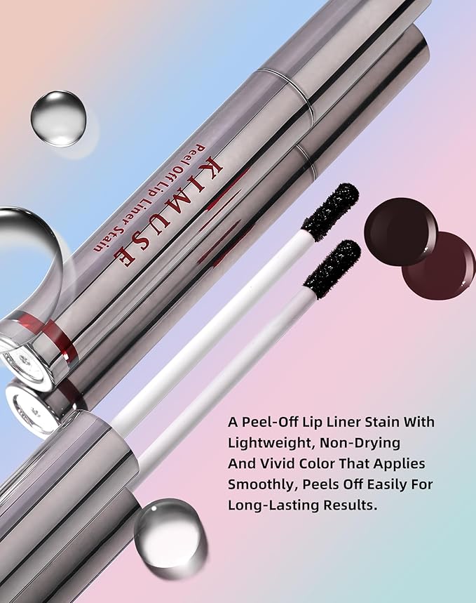 KIMUSE Lip Stain Peel Off, Peel Off Lip Liner Stain with Tweezer, Long Lasting, Waterproof, Transfer Proof Lipstains Color, Smudge-Free, Easy Removal, Matte Finish-VivaGrace Women