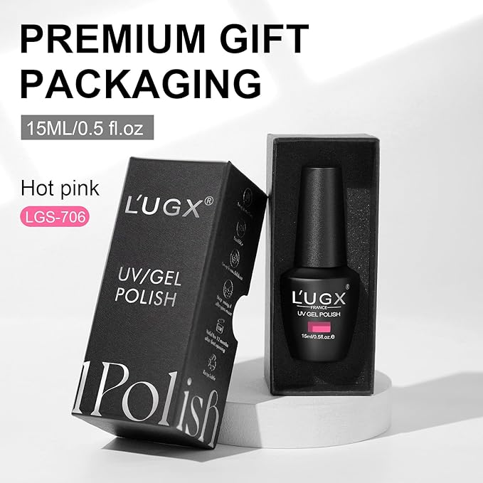 L'UGX Hot Pink Gel Nail Polish - Fall Bright Pink Color, 15ML Long Lasting UV French Tip Gel Colors for Nails Art DIY Manicure & Pedicure at Home Salon Holiday Gifts for Women