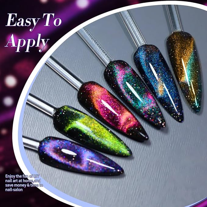 Born Pretty Cat Magnetic Gel Nail Polish 9D Polaris Holorgraphic Cat Magnetic Eye Gel Polish Glitter Gel Polish Set 6PCS-VivaGrace Women