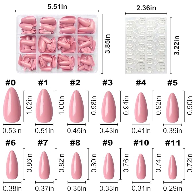 LoveOurHome 240pc Almond Press on Nails Medium Fake Nail Tips Colored Acrylic Nails Press ons Nail Almond Pink Glue Nail Short Stiltto Artificial Fingernail & Glue Adhesive Tabs for Women Girls Kids