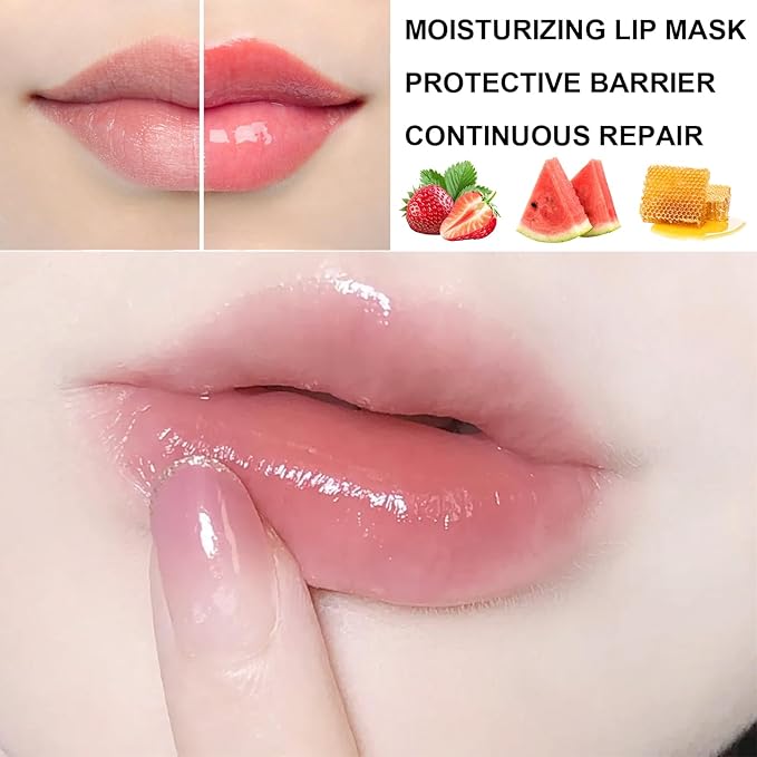 3Pcs Lip Balm Honey Pot with Stick, Honey Strawberry Apple Moisturizing and Hydrating Sleeping Lip Mask, Day and Night Repair and Care, Improve Lip Color, Reduce Lip Lines (SET B)-VivaGrace Women