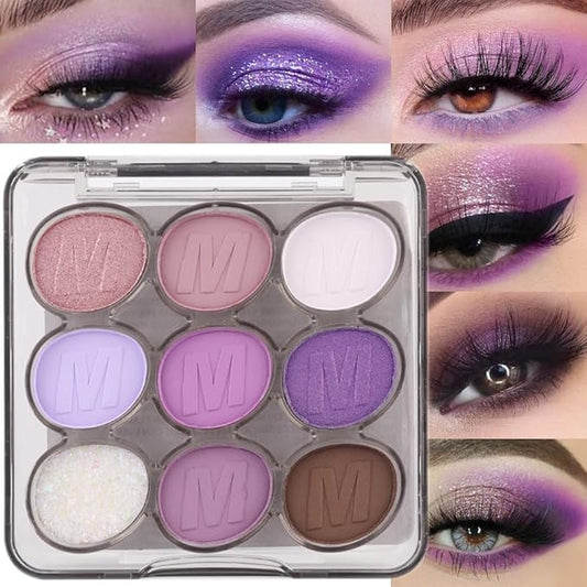 9 Colors Purple Grape Matte Shimmer Eyeshadow Palette for Eye Makeup,High Pigmented Brown Eye Shadow Primers Powder Palet de sombras de ojos-VivaGrace Women