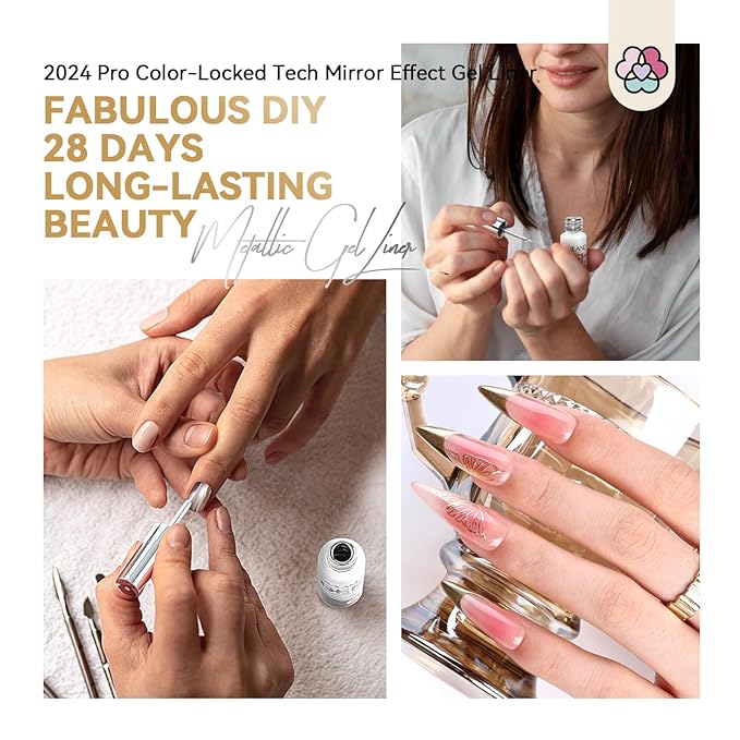 SAVILAND Metallic Gel Liner Nail Art: 2PCS Silver & Gold Metallic Gel Nail Polish Chrome 3D Effect Mirror Gels Polish Build in Thin Brush Metal Painting Gels Nails Design for Salon Home DIY