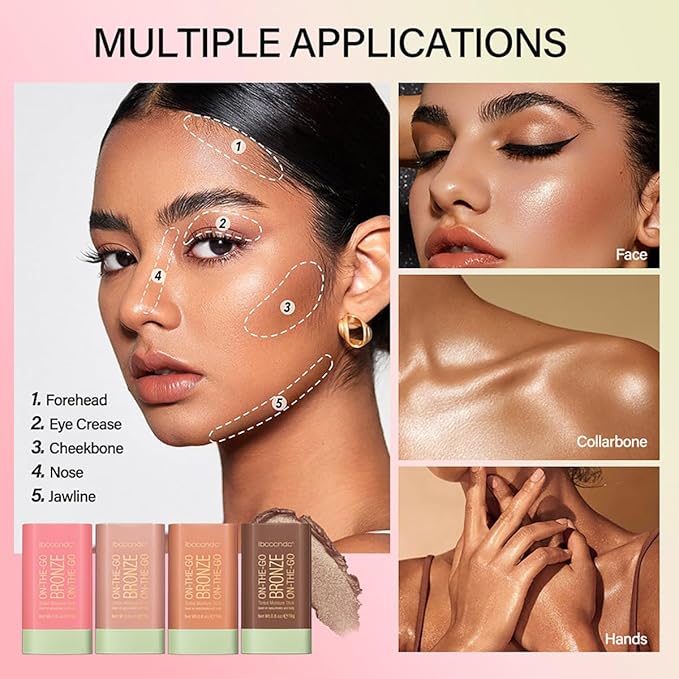 Multi-Use Makeup Blush Stick, Tinted Solid Moisturizer On-the-Go Blush, Multi-use Cream Blush Stick for Cheek & Eyes & Lips, Waterproof Natural Nude Makeup for All Skin (4# Beach Glow)-VivaGrace Women