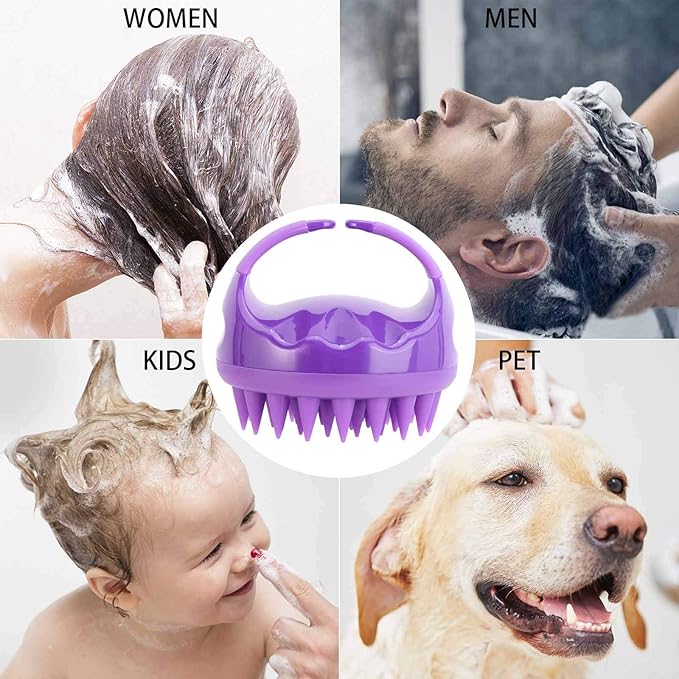 BTYMS Silicone Scalp Scrubber Hair Shampoo Brush, Head Scrubber Hair Wash Brush Cleansing Dandruff Brush - Purple-VivaGrace Women