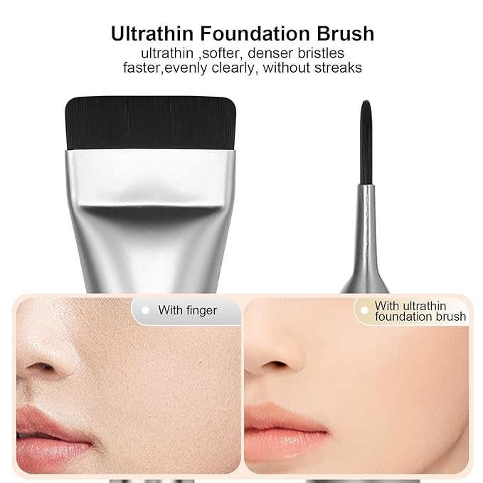 Flat Foundation Brush,Korean Makeup Brush Spatula Facial Brush for Liquid Foundation,Premium Face Makeup Brush for Blending Cream (Silver)-VivaGrace Women