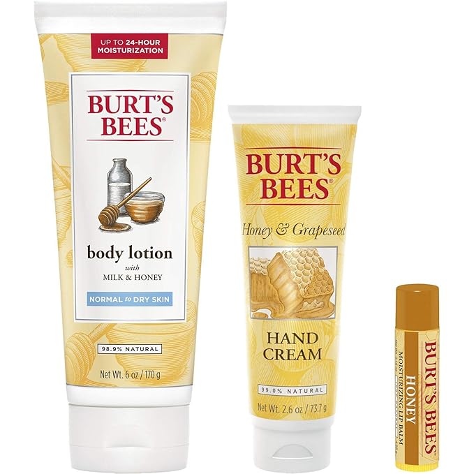 Burt's Bees Honey Pot Holiday Gift Set, 3 Honey Skin Care Products - Milk & Honey Body Lotion, Honey & Grapeseed Hand Cream and Honey Lip Balm-VivaGrace Women