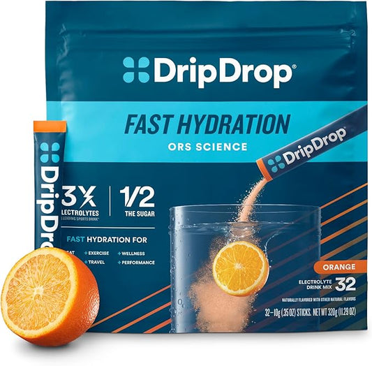 DripDrop Hydration Packets - Orange - Single Serve Electrolytes Powder Drink Mix - Non-GMO, Gluten Free, Vegan - 32 Sticks-VivaGrace Women