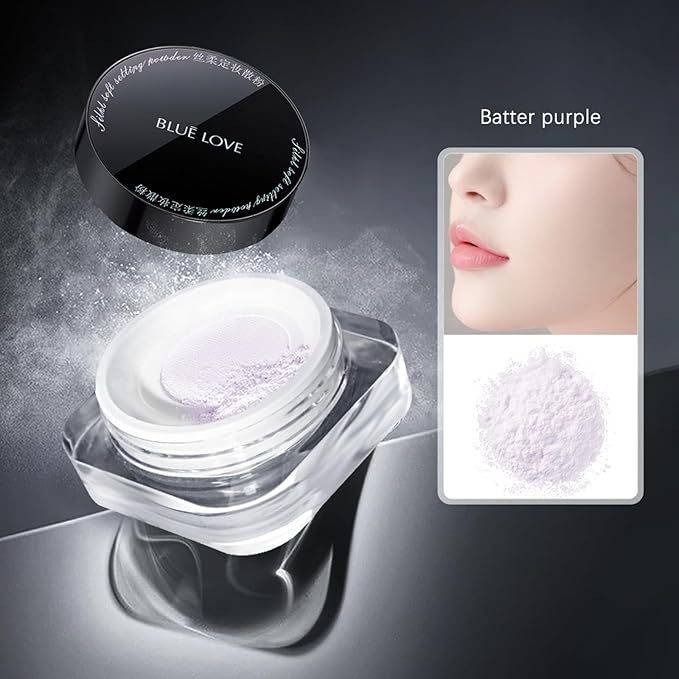BLUE LOVE Setting Powder Makeup for Oily Skin, Oil Control Smooth Face Makeup Powder Foundation, Waterproof Setting Powder Compact, Oil Control Face Pressed Loose Powder(Purple)-VivaGrace Women