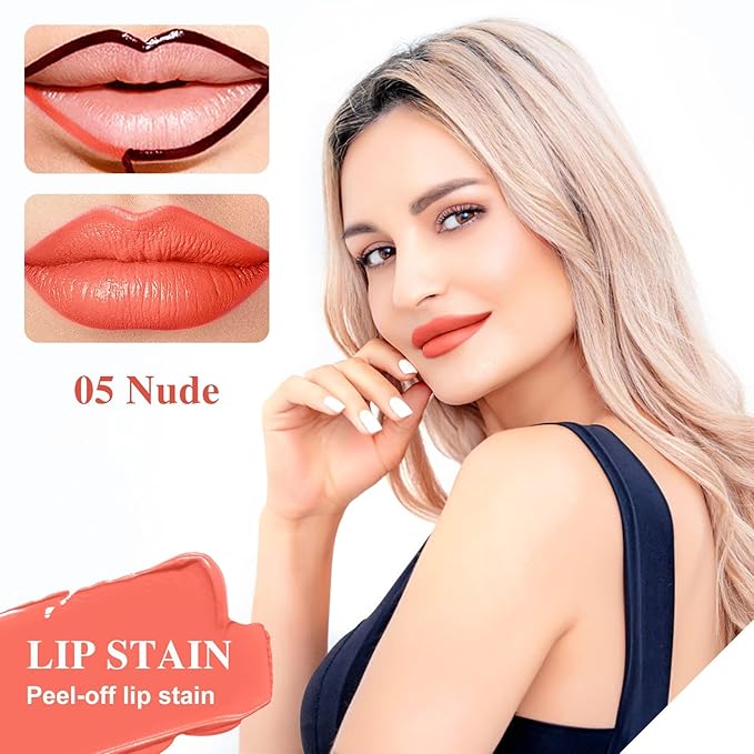 Lip Stain - Lip Stain Peel Off Long-Lasting with Matte Finish Waterproof & Transfer-Proof, Lip Liner Moisturizing & Nourishing Non-Stick Cup Highly Pigmented Color Lip Tint (05 Nude)-VivaGrace Women