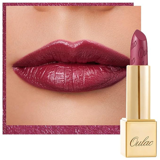 Oulac Burgundy Lipstick for Women with Metallic 3D Shine Lightweight Hydrating Formula, High Impact Lip Color, Vegan Beauty, Full Coverage Lip Makeup, Christmas Gifts for Women, Love Particle(03)-VivaGrace Women